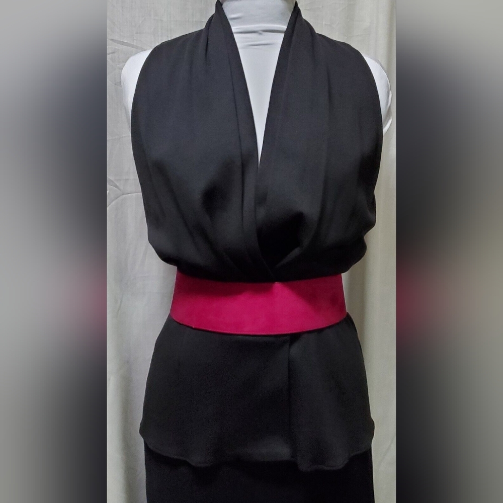 ANNE KLEIN BLACK JERSEY KNIT DRAPED WRAP FRONT TOP